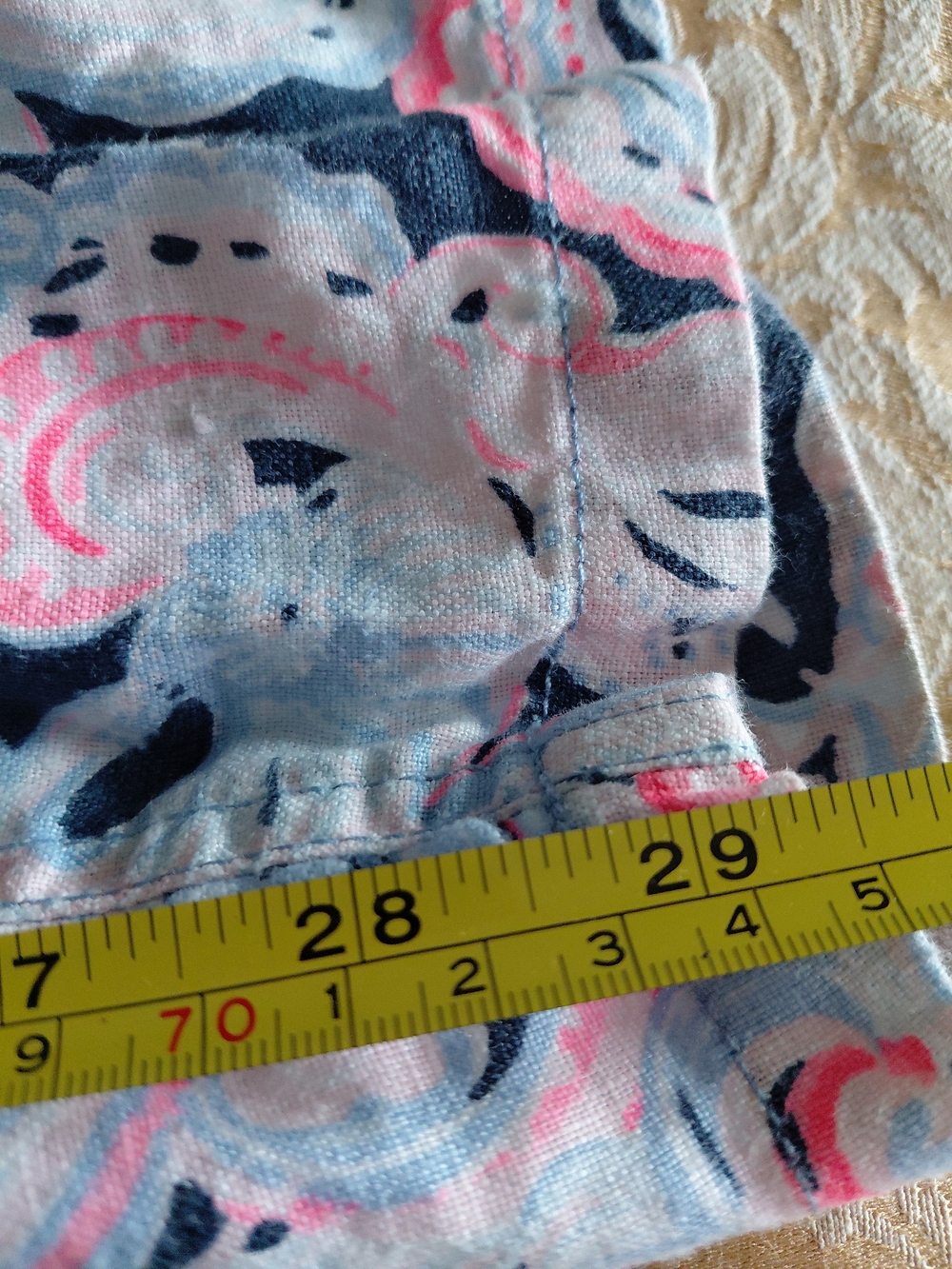 Lilly Pulitzer Linen  Beach Pants  Blue Pink Coastal Print Pull-On Casual Resort - Picture 3 of 12